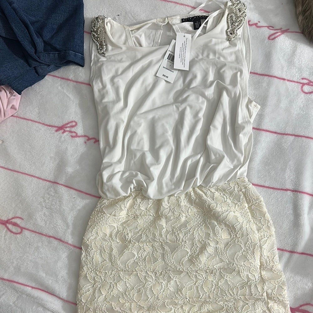 City Studio White and Cream Mini Dress